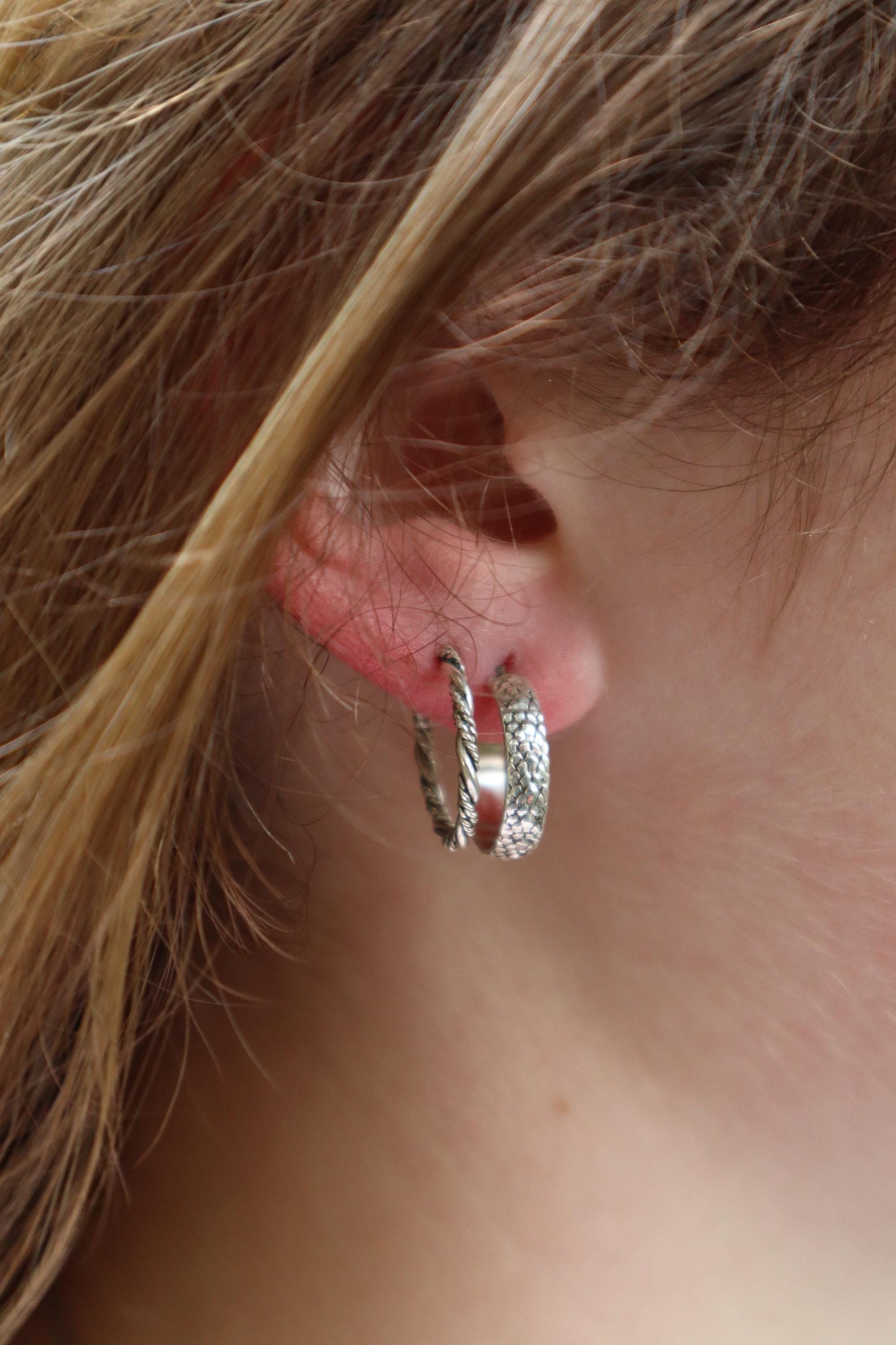 Sterling Silver Lizard Skin 15mm Hoop Earrings