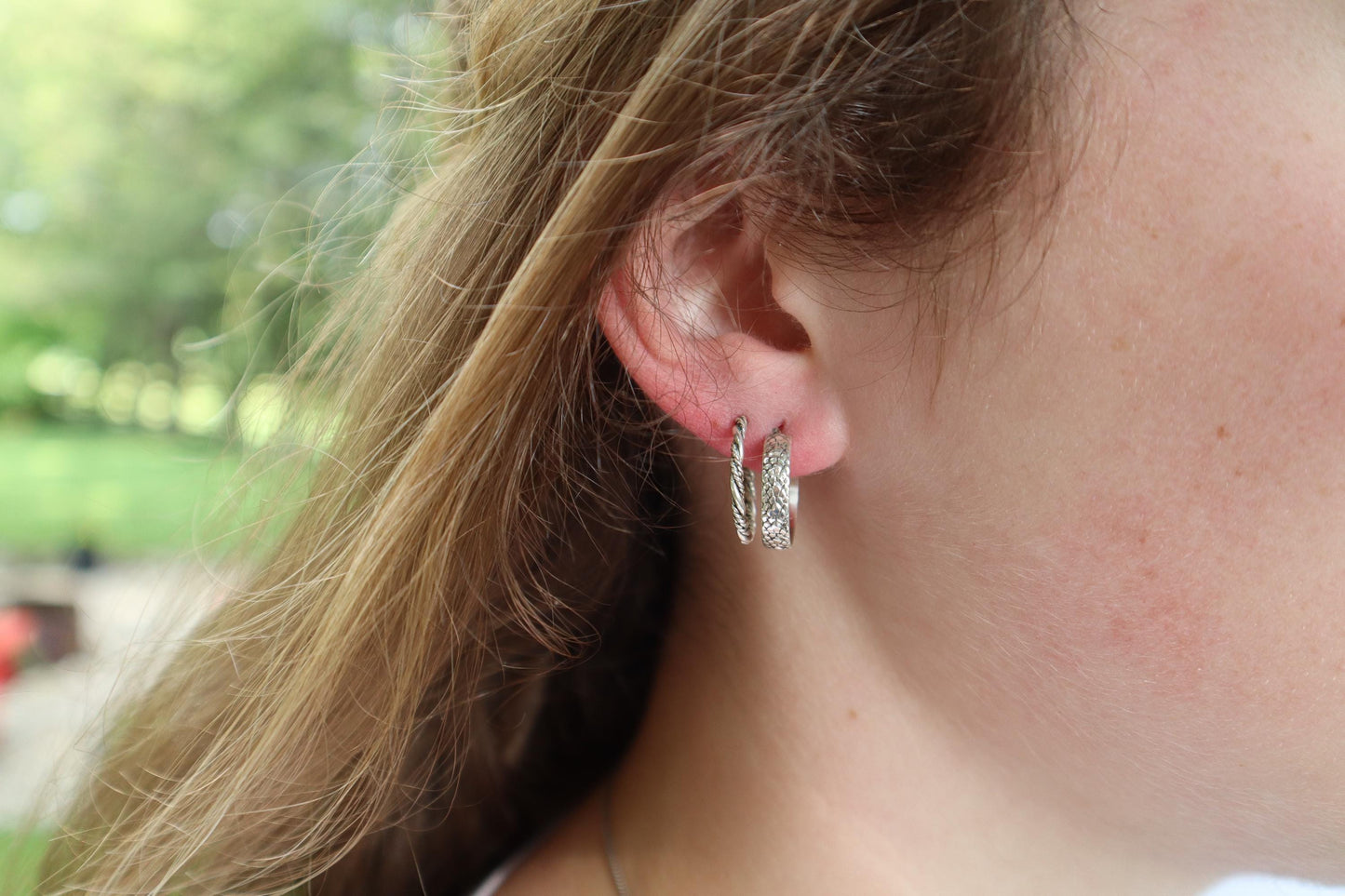 Sterling Silver Bead & Twist 15mm Hoop Earrings