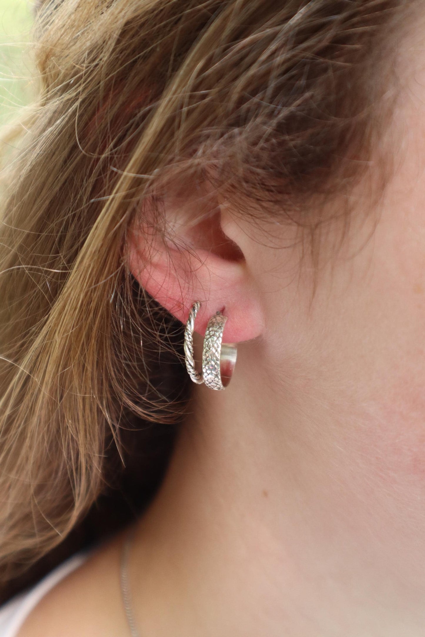 Sterling Silver Lizard Skin 15mm Hoop Earrings