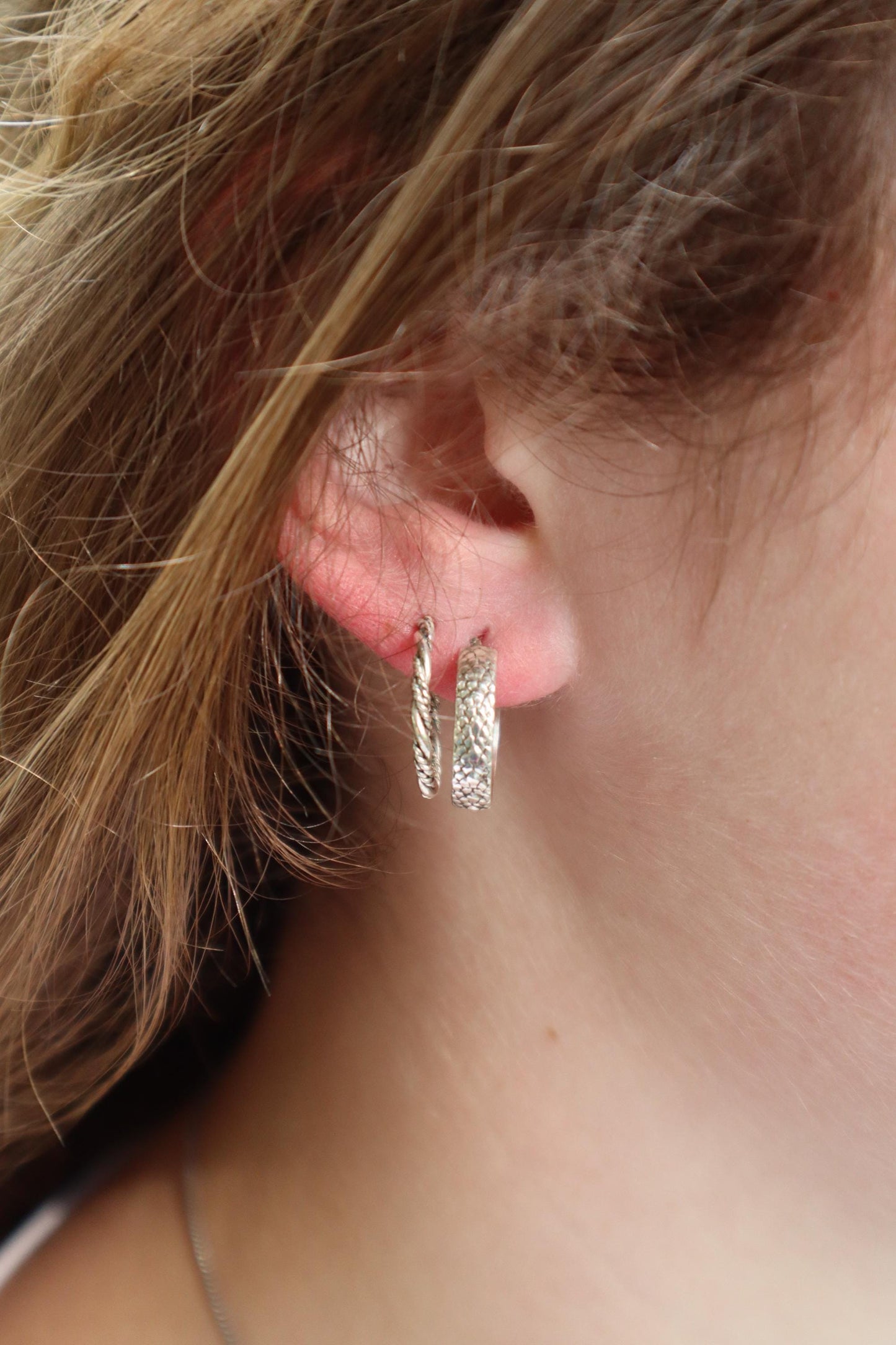 Sterling Silver Lizard Skin 15mm Hoop Earrings
