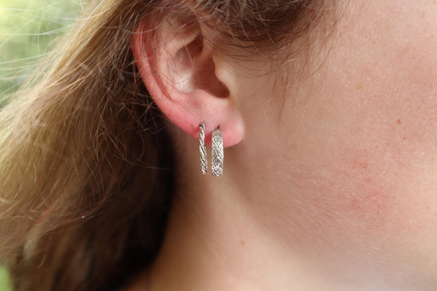 Sterling Silver Bead & Twist 15mm Hoop Earrings