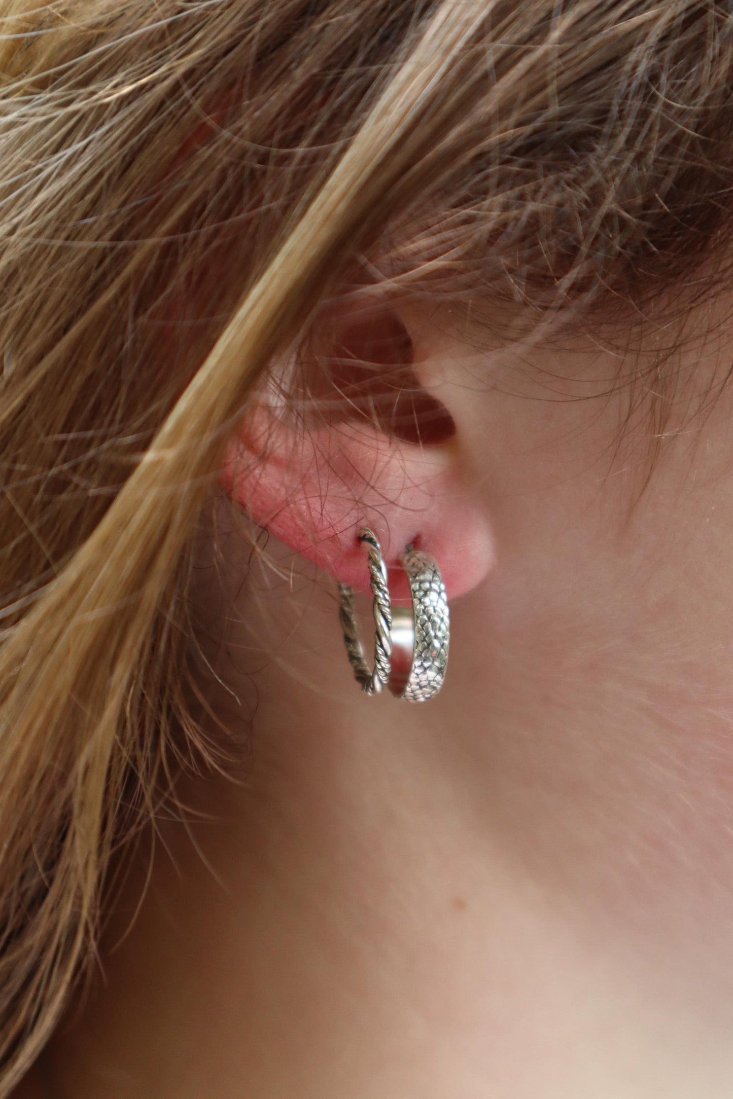 Sterling Silver Bead & Twist 15mm Hoop Earrings