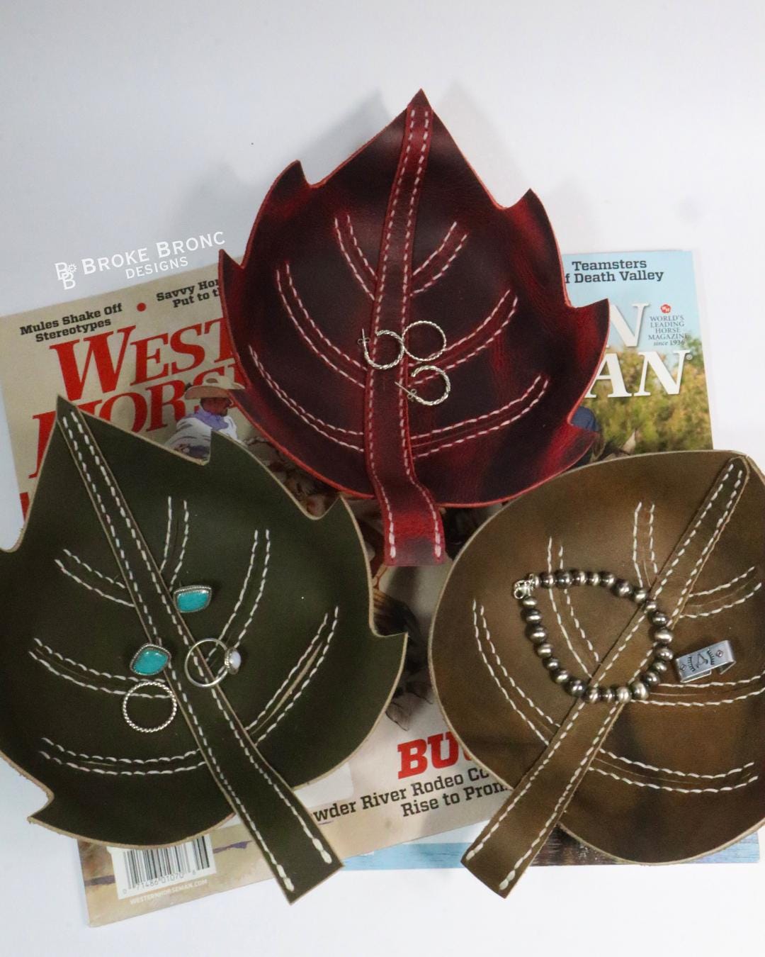 Handmade Leather Leaf Jewelry Tray