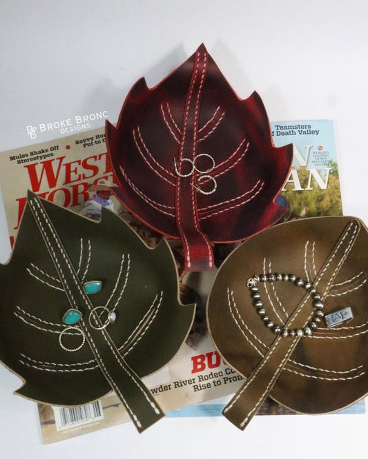 Handmade Leather Leaf Jewelry Tray
