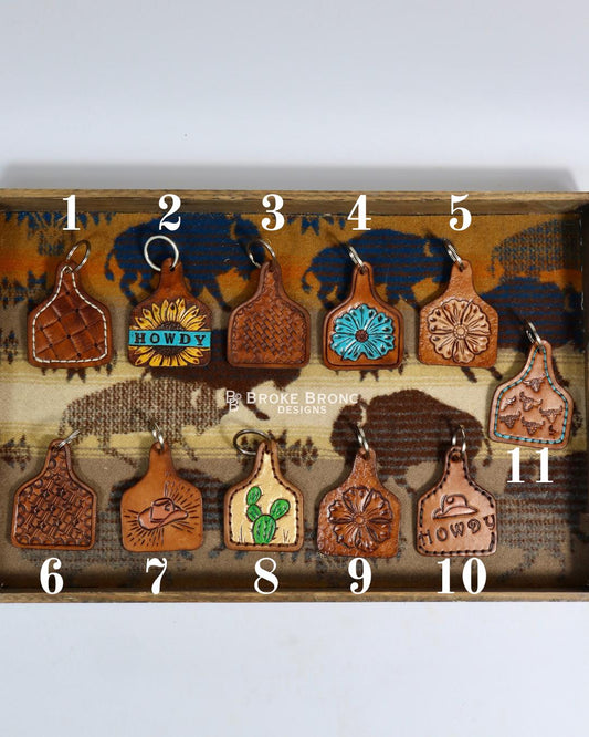 Tooled Cow Tag Keychain