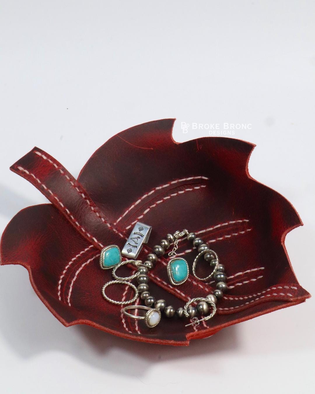 Handmade Leather Leaf Jewelry Tray