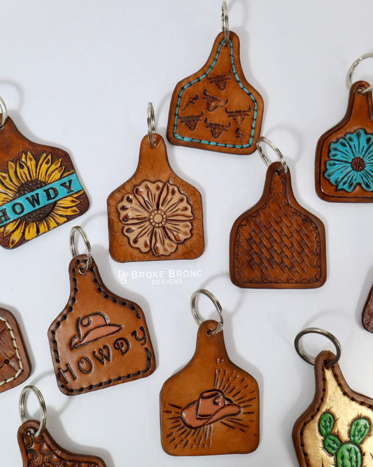 Tooled Cow Tag Keychain